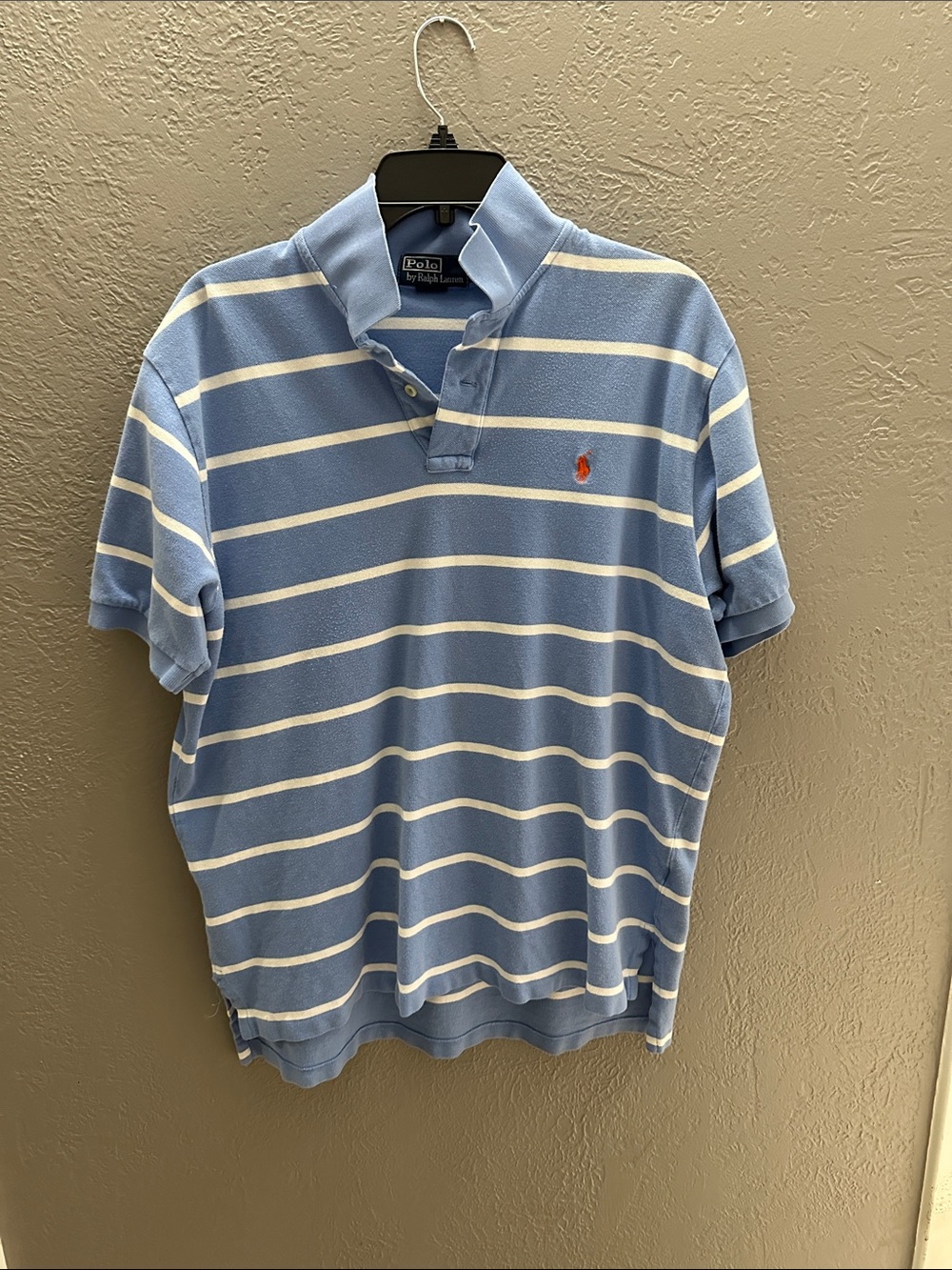 Polo by Ralph Lauren Light Blue & White Striped Polo with Orange Pony